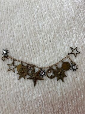 Vintage Bronze Star & Moon Charm Bracelet - Bronze, Clear